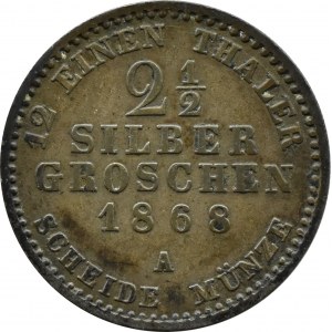 Niemcy, Prusy, Wilhelm I, 2 1/2 silber grosza 1868 A, Berlin