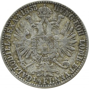 Austria, Franciszek Józef I, 1/4 florena 1858 M, Mediolan