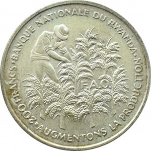 Rwanda, 200 francs 1972, 10 years of Independence - FAO