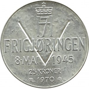 Norwegia, 25 koron 1970, 25 Rocznica Wyzwolenia, Kongsberg, UNC