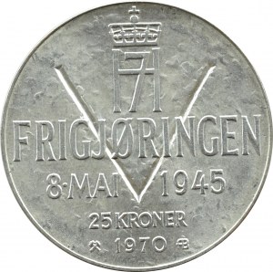 Norway, 25 crowns 1970, 25th Anniversary of Liberation, Kongsberg, UNC