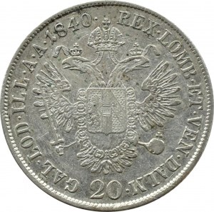 Austria, Ferdinand I, 20 krajcars 1840 E, Karlsburg