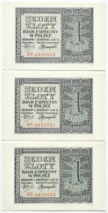 General Government, 1 zloty 1941, BE series, Kraków - three consecutive issues