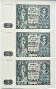 General Government, 50 zloty 1941, series E - three consecutive numbers