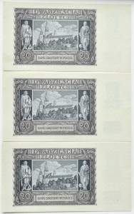General Government, 20 gold 1940, series G - three consecutive numbers