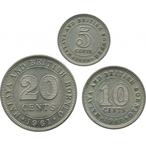 Malaje i Borneo, Elżbieta II, lot trzech monet 1953-1961