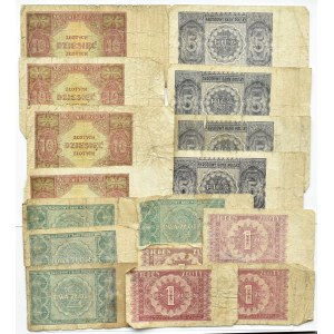 RP, lot banknotów 1-10 złotych 1946 z obiegu, Warszawa