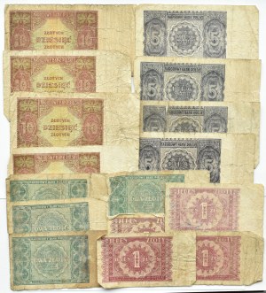 RP, lot of banknotes 1-10 zloty 1946 from circulation, Warsaw