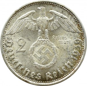 Germany, Third Reich, Hindenburg, 2 marks 1939 E, Muldenhütten, UNC, VERY RARE