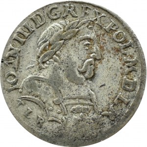 Jan III Sobieski, szóstak 1681 C, Kraków, LITERA C MIĘDZY TARCZAMI