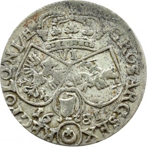 Jan III Sobieski, szóstak 1681 C, Kraków, LITERA C MIĘDZY TARCZAMI