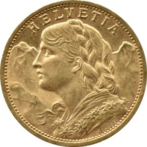 Szwajcaria, Vreneli, 20 franków 1907 B, Berno, BARDZO RZADKIE