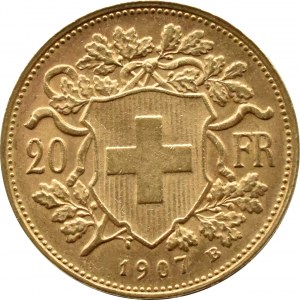 Switzerland, Vreneli, 20 francs 1907 B, Bern, VERY RARE