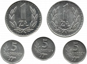 People's Republic of Poland, mint lot of coins, 5 pennies and 1 zloty 1960-1988, Warsaw