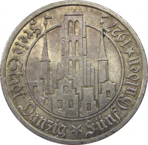 Free City of Danzig, 5 guilders 1927, St. Mary's Church, Berlin, BEAUTIFUL!