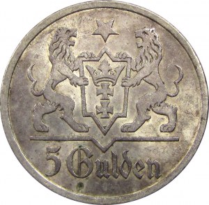 Free City of Danzig, 5 guilders 1927, St. Mary's Church, Berlin, BEAUTIFUL!