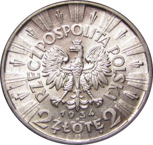 II RP, J. Piłsudski, 2 zloty 1934, Warsaw, UNC