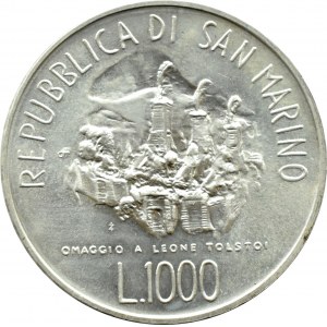 San Marino, A. Tołstoj, 1000 lirów 1978 R, Rzym, UNC