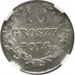 Powstanie Listopadowe, 10 groszy 1831 K.G., łapy orła zgięte, NGC MS63