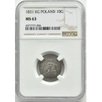 Powstanie Listopadowe, 10 groszy 1831 K.G., łapy orła zgięte, NGC MS63
