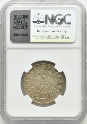 II RP, Jozef Pilsudski, 5 zloty 1938, Warsaw, NGC AU58