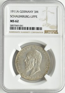 Germany, Schaumburg-Lippe, Georg, 3 marks 1911, Berlin, NGC MS62