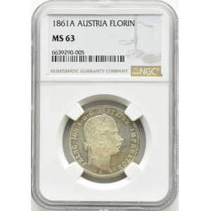 Austria, Franciszek Józef I, 1 floren 1861 A, Wiedeń, NGC MS63