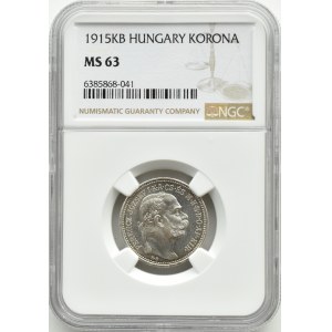 Austro-Węgry, Franciszek Józef I, korona 1915 KB, Kremnica, NGC MS63