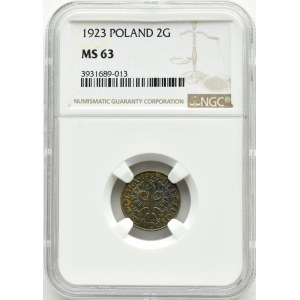 II RP, 2 grosze 1923, Warszawa, NGC MS63