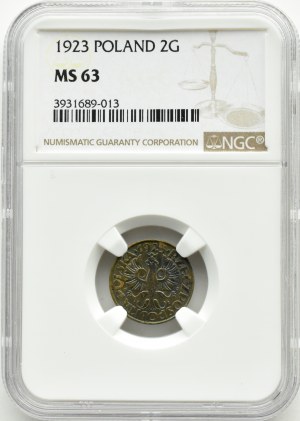 II RP, 2 pennies 1923, Warsaw, NGC MS63