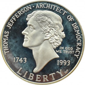 USA, 1 dolar 1993 S, T. Jefferson - architekt demokracji, San Francisco, UNC