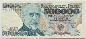 Third Republic, Henryk Sienkiewicz, 500,000 gold 1990, AC series, HUGE RARE (L9)