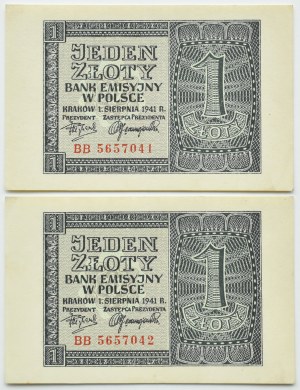 General Government, lot 1 zloty 1941 consecutive numbers, series BB, Cracow