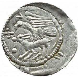 Władysław II Wygnaniec (1138-1146), denar - Orzeł i Zając, KRZYŻ, KULA, MIECZ I MACZUGA, Kraków, PIĘKNY