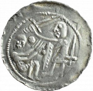Ladislaus II the Exile (1138-1146), denarius - Eagle and Hare, CROSS, BALL, Sword and Matza, Cracow, BEAUTIFUL