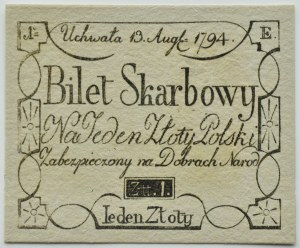 Museum of Papermaking Duszniki Zdrój, REPLICKA banknote 1 zloty 1794