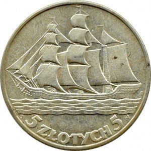 II RP, Sailboat, 5 zloty 1936, Warsaw, BEAUTIFUL