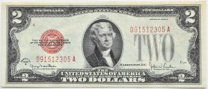 USA, T. Jefferson, $2 1928 G, D series, red stamp, RARE