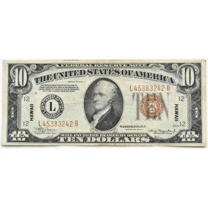 USA, Hawaje, 10 dolarów 1934, Hawaii, seria L/B, Julian & Morgenthau, RZADKIE