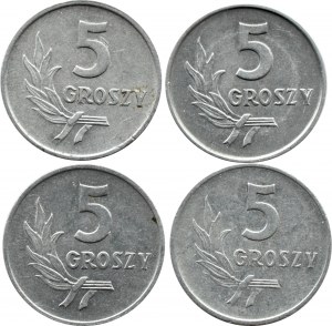 People's Republic of Poland, lot of 5 pennies 1958-1965, Warsaw