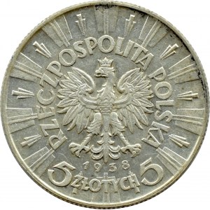 II RP, Józef Piłsudski, 5 złotych 1938, Warszawa