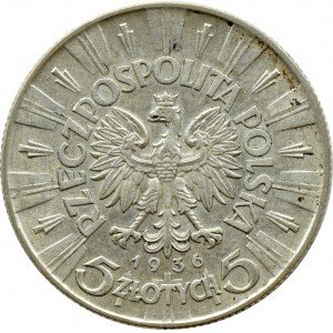 II RP, Józef Piłsudski, 5 złotych 1936, Warszawa