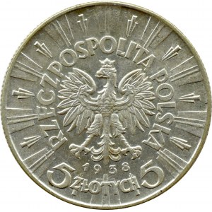 II RP, Józef Piłsudski, 5 złotych 1938, Warszawa