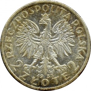 II RP, Head of a Woman, 2 gold 1933, Warsaw, BEAUTIFUL!