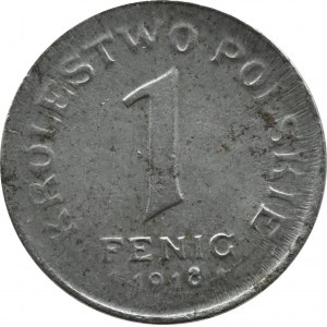 Królestwo Polskie, 1 fenig 1918 FF, Stuttgart, WYBITE STEMPLEM 1917