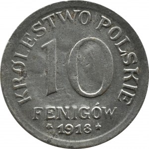 Kingdom of Poland, 10 fenig 1918 FF, Stuttgart, WITH 