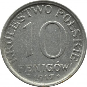 Kingdom of Poland, 10 fenig 1917, Stuttgart, NAPLES LOWER BORDER