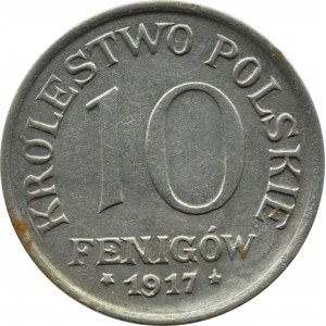 Królestwo Polskie, 10 fenigów 1917, Stuttgart, ZDWOJENIE REWERSU