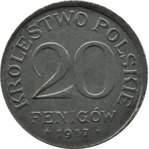 Królestwo Polskie, 20 fenigów 1917, Stuttgart, PIĘKNE