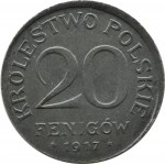 Królestwo Polskie, 20 fenigów 1917, Stuttgart, PIĘKNE